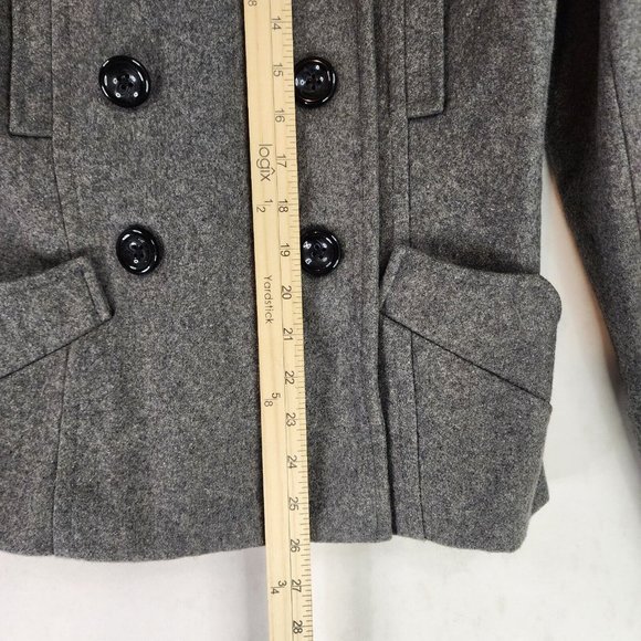 Topshop Jacket Womens 14 Gray Casualcore Button Up Wool Blend Winter Pea Coat - Picture 6 of 12